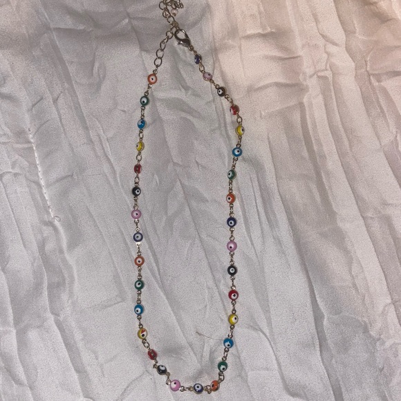 Multi colored evil eye necklace!! No rusting worn once very cute - Picture 2 of 2